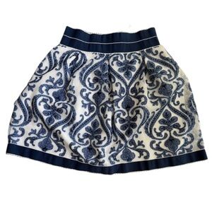 BNWT FROM ITALY: Blue and White Full Mini Skirt with Smocked Waist, Size Large